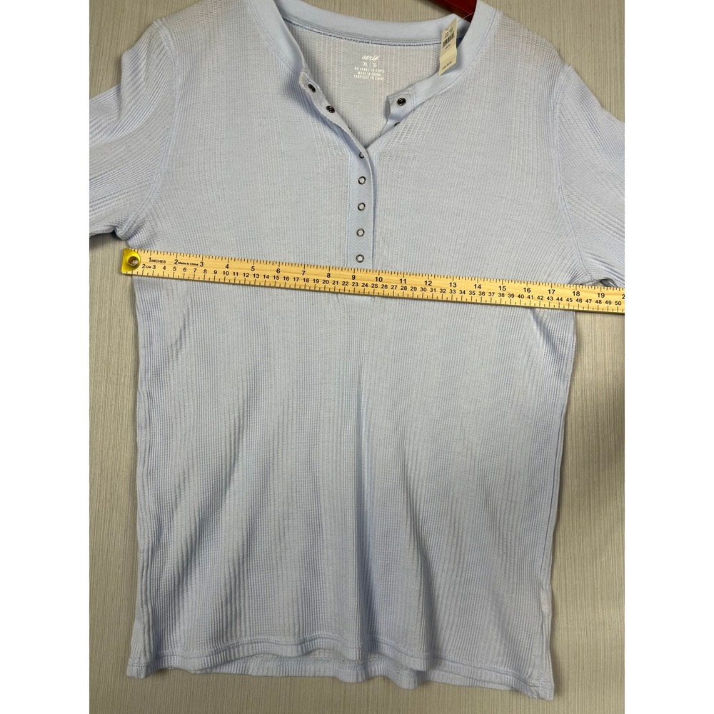 Aerie Henley Womens XL Light Blue Long Sleeve Waffle Knit Thermal Loungewear - Picture 7 of 8